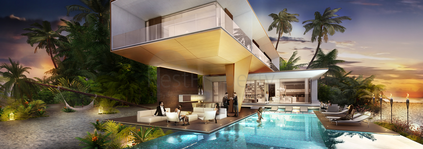 منازل مع حمامات سباحة خاصة وشواطئ في أرخبيل العالم في دبي