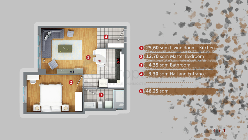 شقق 1 + 1 ، 2 + 1 ، 3 + 1 في منطقة كيبيز - أنطاليا