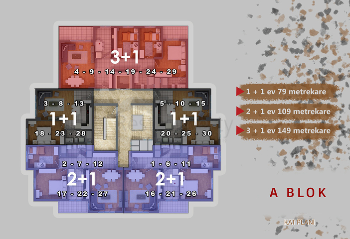 شقق 1 + 1 ، 2 + 1 ، 3 + 1 في منطقة كيبيز - أنطاليا