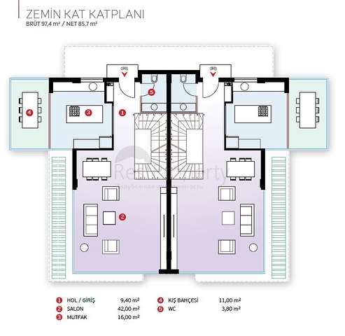فلل تربلكس 5 + 1 في دوشيميتي أنطاليا