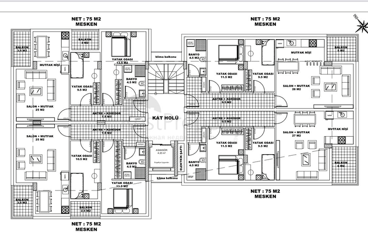 شقق 2 + 1 و 3 + 1 في مجمع جديد من المطور مراد باشا / انطاليا