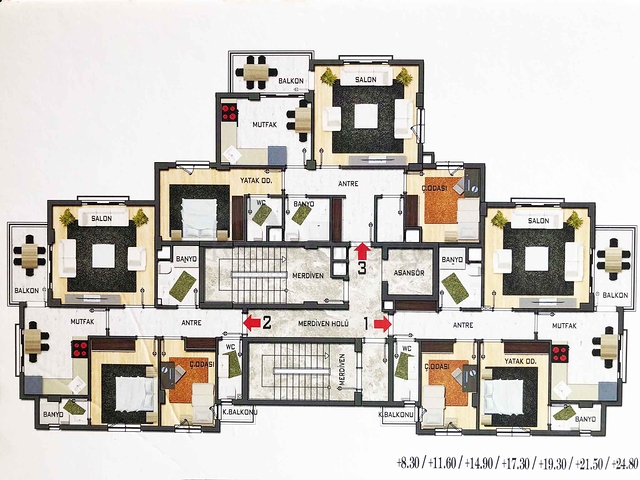 شقق 2 + 1 ، 3 + 1 في منطقة كيبيز - أنطاليا