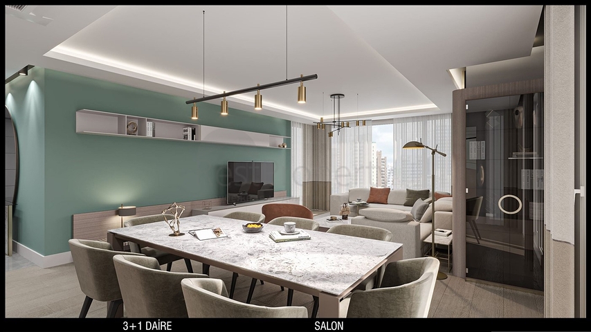 تخطيط شقق 3 + 1 ، 4 + 1 في منطقة أولوش - أنطاليا