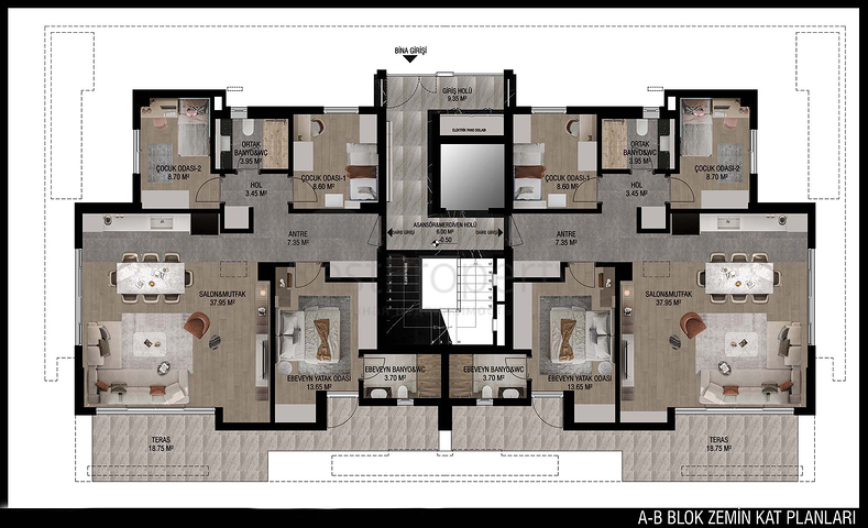 تخطيط شقق 3 + 1 ، 4 + 1 في منطقة أولوش - أنطاليا