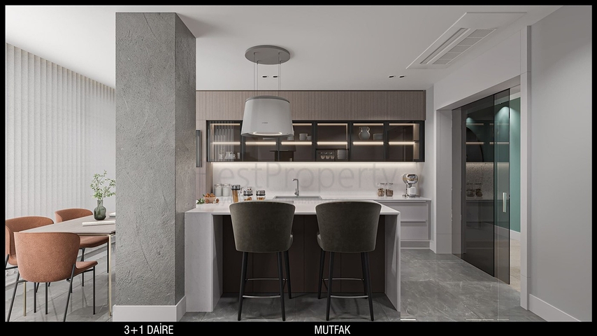 تخطيط شقق 3 + 1 ، 4 + 1 في منطقة أولوش - أنطاليا