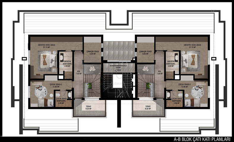 تخطيط شقق 3 + 1 ، 4 + 1 في منطقة أولوش - أنطاليا