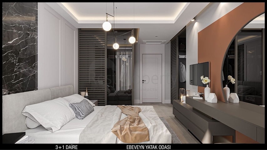 تخطيط شقق 3 + 1 ، 4 + 1 في منطقة أولوش - أنطاليا