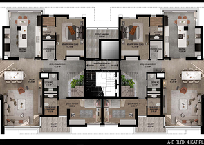 تخطيط شقق 3 + 1 ، 4 + 1 في منطقة أولوش - أنطاليا