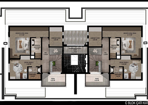 تخطيط شقق 3 + 1 ، 4 + 1 في منطقة أولوش - أنطاليا