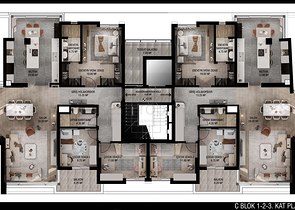 تخطيط شقق 3 + 1 ، 4 + 1 في منطقة أولوش - أنطاليا