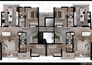 تخطيط شقق 3 + 1 ، 4 + 1 في منطقة أولوش - أنطاليا