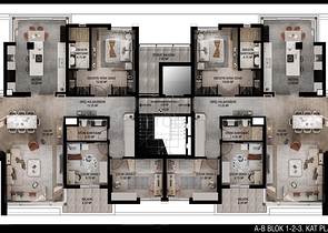 تخطيط شقق 3 + 1 ، 4 + 1 في منطقة أولوش - أنطاليا