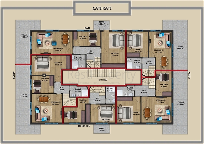 مشروع استثماري ، شقق 2 + 1 ، 3 + 1 ، 4 + 1 في وسط أنطاليا