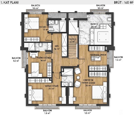 فلل في مجمع فاخر 5 + 1 في منطقة لارا المرموقة - أنطاليا