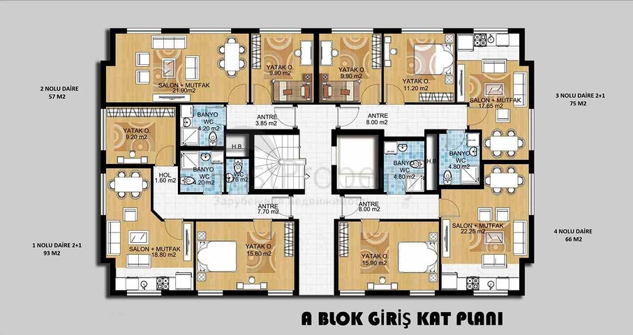 شقق 1 + 1 ، 2 + 1 و 3 + 1 في منطقة جيبزلي- أنطاليا