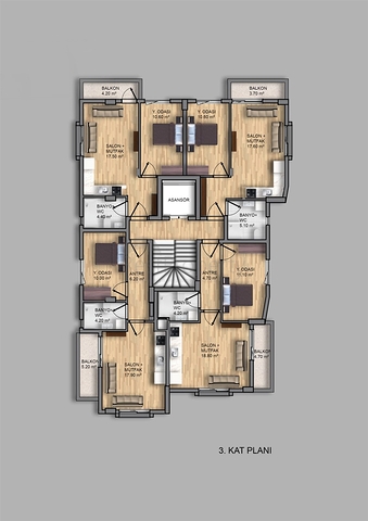 شقق  1 + 1 و 2 + 1 في منطقة كيزيلاريك - أنطاليا