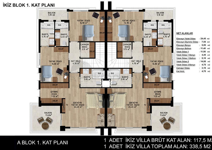 فلل 4+1 و 6+1 في منطقة دوشيمالتي - أنطاليا 