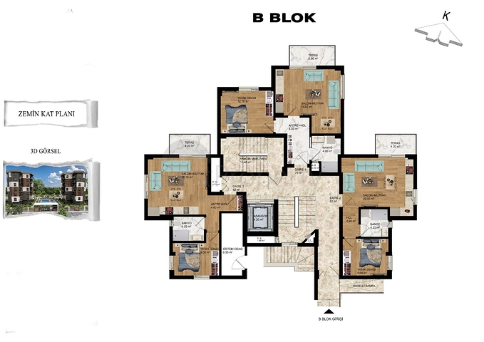 شقق تخطيط 1+1,2+1 في منطقة كيبيز-أنطاليا 