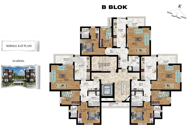 شقق تخطيط 1+1,2+1 في منطقة كيبيز-أنطاليا 