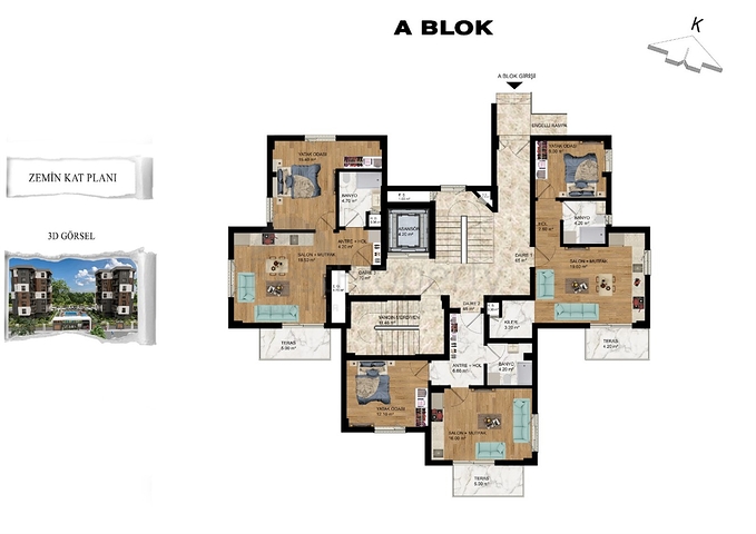 شقق تخطيط 1+1,2+1 في منطقة كيبيز-أنطاليا 