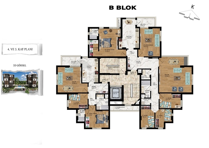 شقق تخطيط 1+1,2+1 في منطقة كيبيز-أنطاليا 