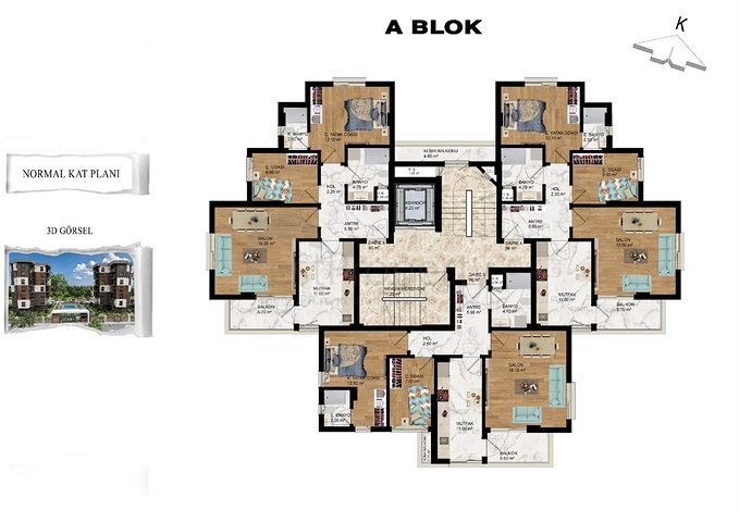 شقق تخطيط 1+1,2+1 في منطقة كيبيز-أنطاليا 