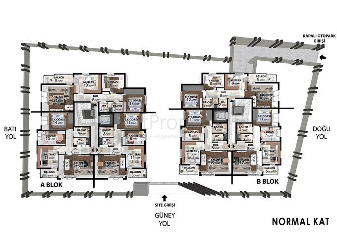 شقق دوبلكس 2+1 و 4+1 و 5+1 في وسط مدينة أنطاليا 