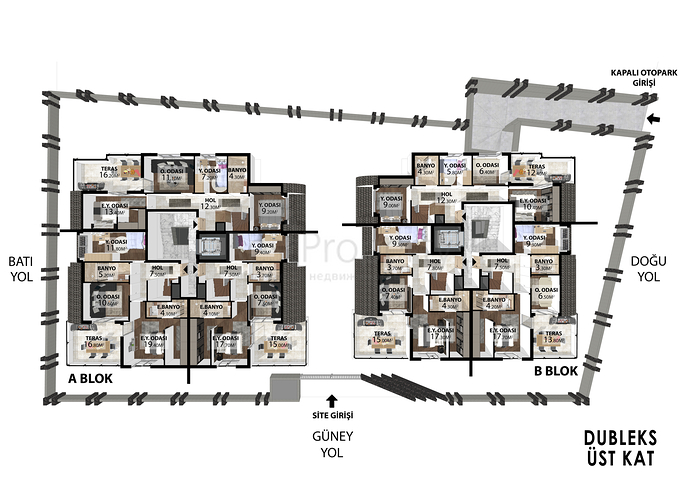 شقق دوبلكس 2+1 و 4+1 و 5+1 في وسط مدينة أنطاليا 