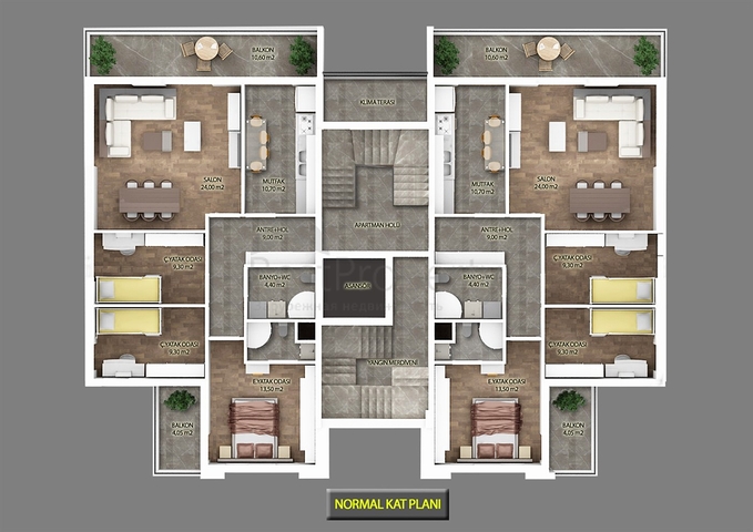 شقق 3+1 في كيبيز-منطقة أنطاليا 