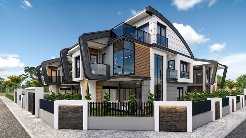 فلل مخطط طابق 4 + 2 و 6 + 2 في منطقة دوشيمالتي-أنطاليا 