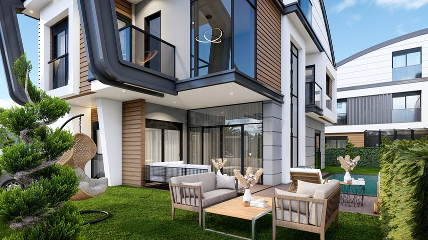 فلل مخطط طابق 4 + 2 و 6 + 2 في منطقة دوشيمالتي-أنطاليا 