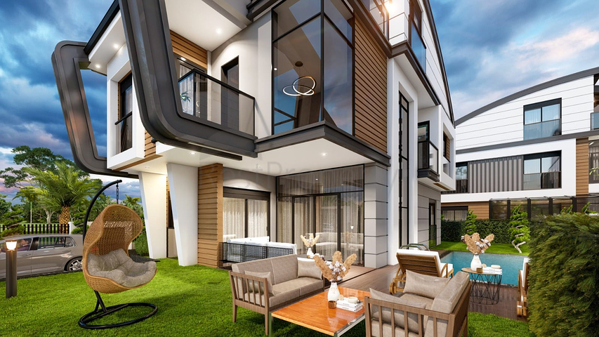 فلل مخطط طابق 4 + 2 و 6 + 2 في منطقة دوشيمالتي-أنطاليا 