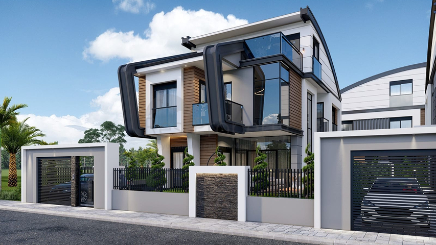 فلل مخطط طابق 4 + 2 و 6 + 2 في منطقة دوشيمالتي-أنطاليا 