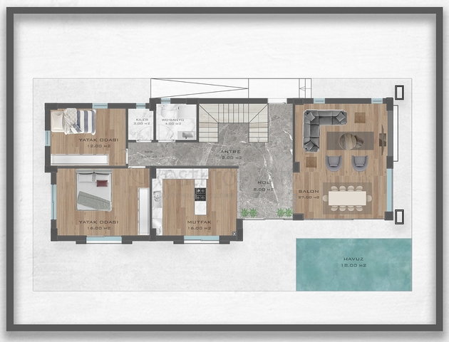 فلل مخطط طابق 4 + 2 و 6 + 2 في منطقة دوشيمالتي-أنطاليا 