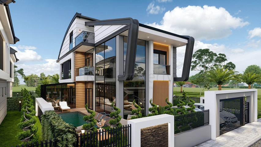 فلل مخطط طابق 4 + 2 و 6 + 2 في منطقة دوشيمالتي-أنطاليا 