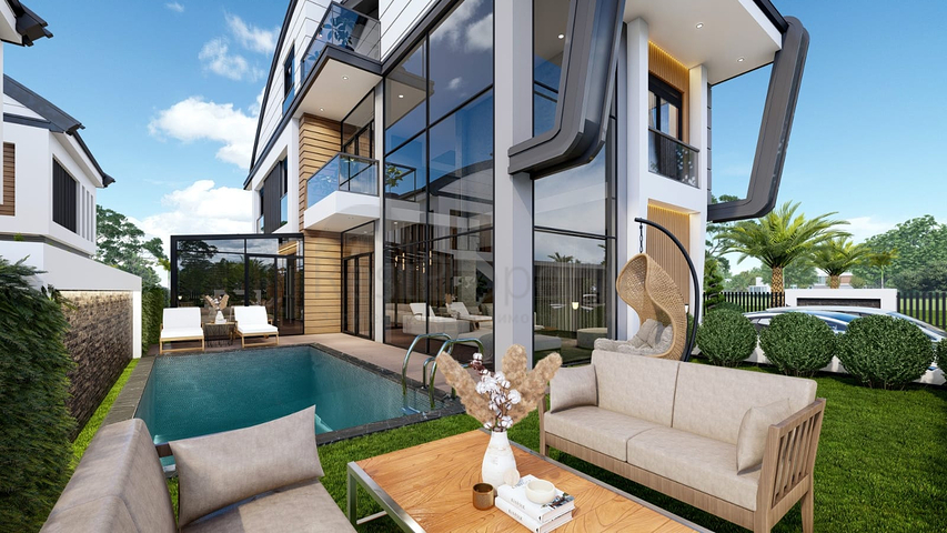 فلل مخطط طابق 4 + 2 و 6 + 2 في منطقة دوشيمالتي-أنطاليا 