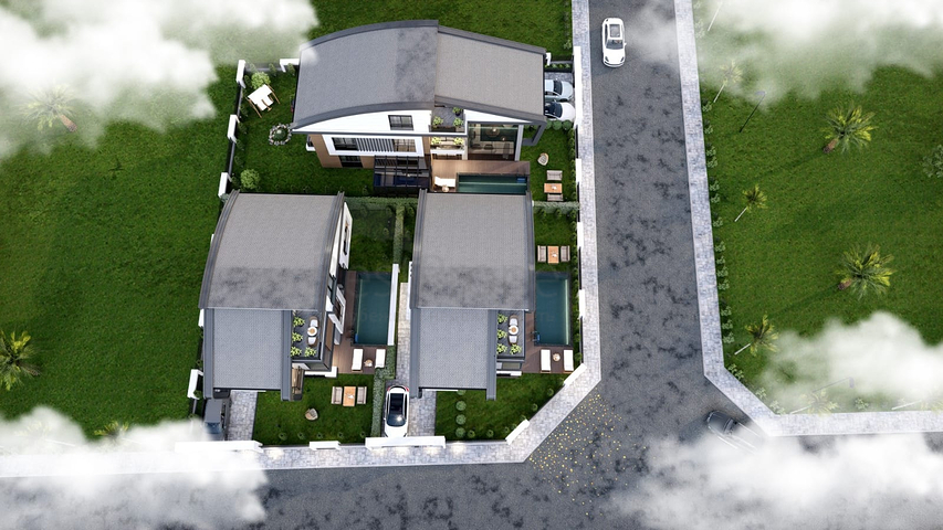 فلل مخطط طابق 4 + 2 و 6 + 2 في منطقة دوشيمالتي-أنطاليا 