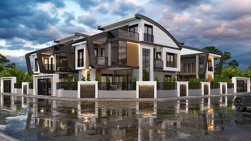 فلل مخطط طابق 4 + 2 و 6 + 2 في منطقة دوشيمالتي-أنطاليا 