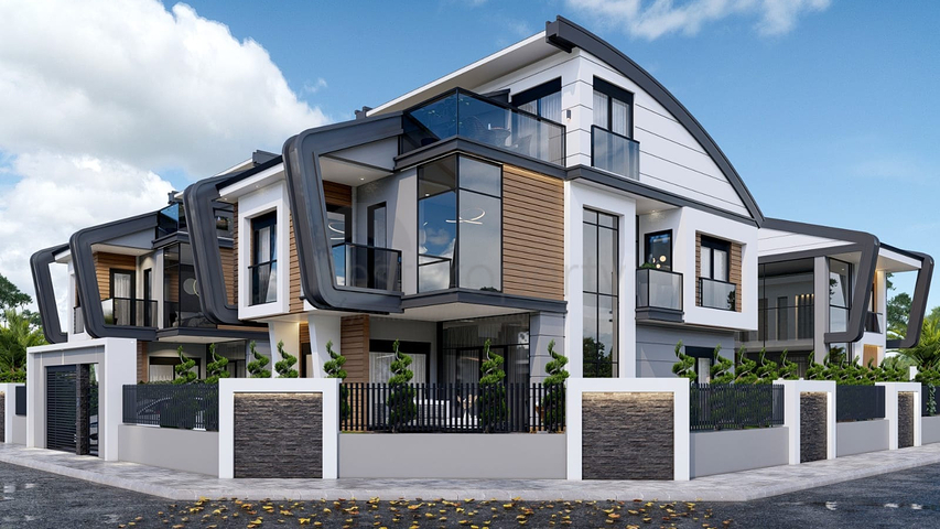 فلل مخطط طابق 4 + 2 و 6 + 2 في منطقة دوشيمالتي-أنطاليا 