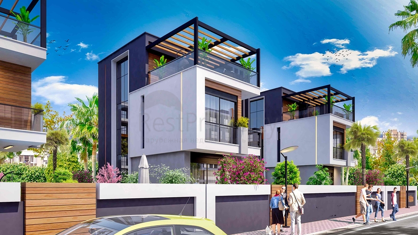 فلل في المجمع ، تخطيط 4 + 1 في منطقة دوشيميالتي-أنطاليا 