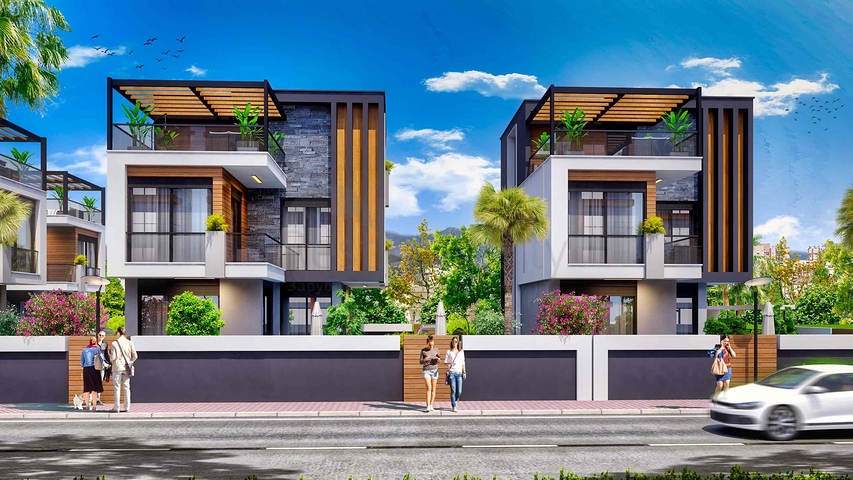 فلل في المجمع ، تخطيط 4 + 1 في منطقة دوشيميالتي-أنطاليا 