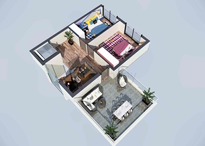 فلل في المجمع ، تخطيط 4 + 1 في منطقة دوشيميالتي-أنطاليا 