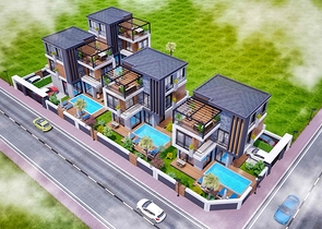 فلل في المجمع ، تخطيط 4 + 1 في منطقة دوشيميالتي-أنطاليا 