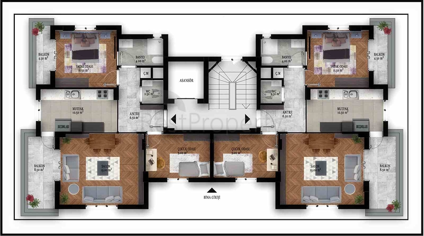 2 + 1 حمام سباحة شقة في كيبيز-منطقة أنطاليا