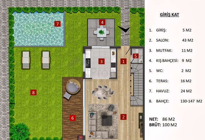 فيلا واسعة 5 + 1 في مول يوسف أنطاليا 