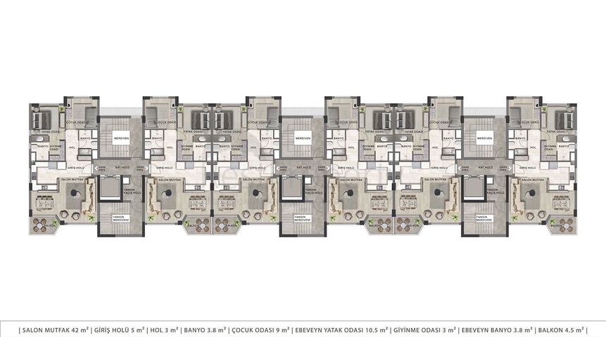 شقق دوبلكس 2+1 ، 3+1 و 4+1 في منطقة لارا أنطاليا 