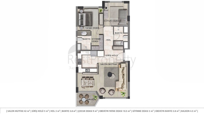 شقق دوبلكس 2+1 ، 3+1 و 4+1 في منطقة لارا أنطاليا 