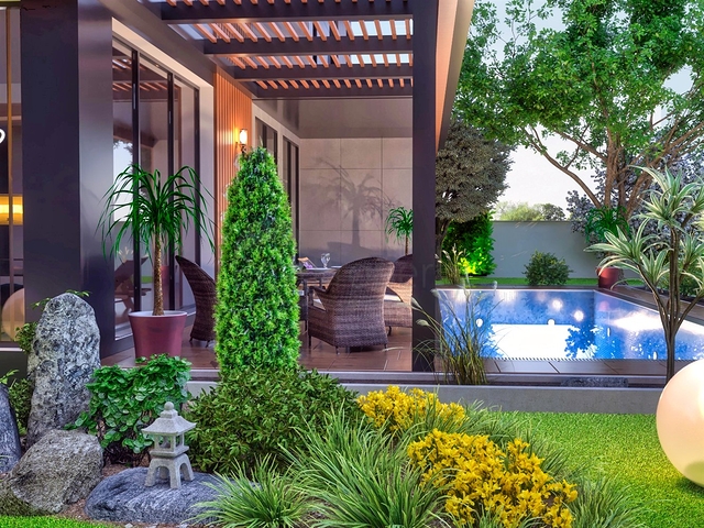 فيلا في مجمع تخطيط 9 + 2 في منطقة دوشيميالتي-أنطاليا 