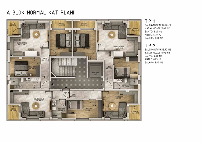 شقق 1+1 و 2+1 في منطقة بيليك أنطاليا
