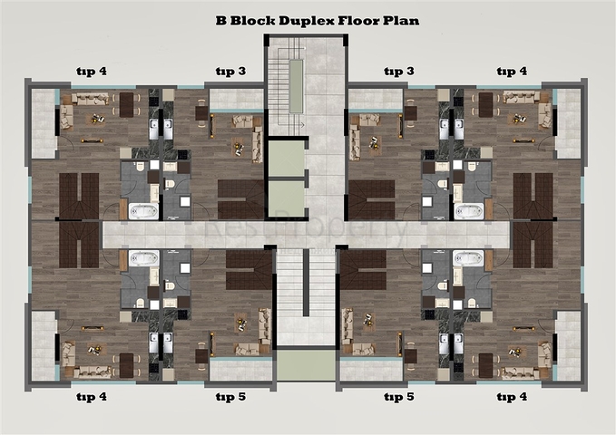 شقق دوبلكس 2 + 1 في حي البرسيمون-أنطاليا